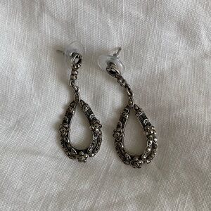 Vintage 1980s Sterling Silver and Marcasite Teardrop Earrings